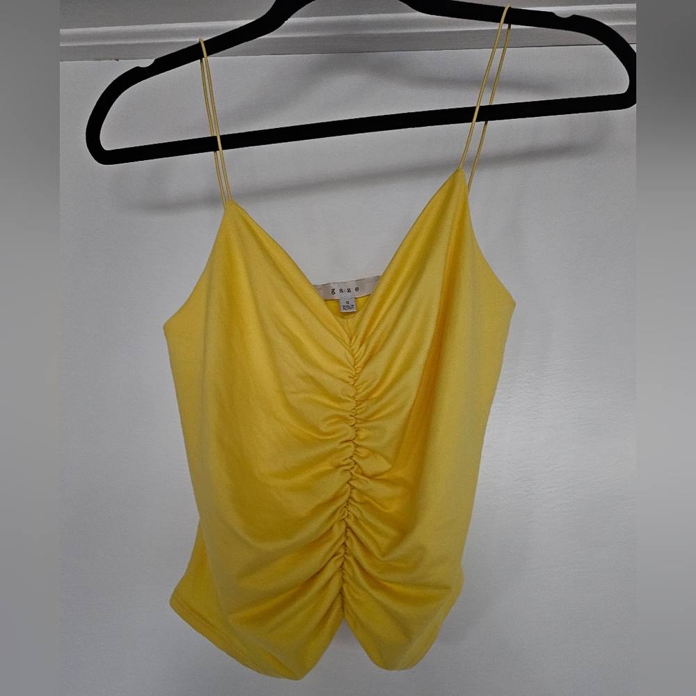 Gaze Ruched Yellow Tank with Spaghetti Straps | Size Small